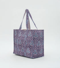 Dusty Pink Bagru Printed Handmade Cotton Quilted Tote Bag-ACS1029