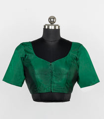 Green Readymade Plain Silk Blouse With Elbow Sleeve-RB5253