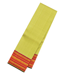Lime Green Handloom Korvai Kanchipuram Silk Saree With Crimson Border-KA15492