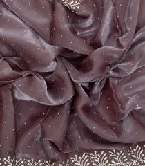 Lilac Woven Satin Saree With Embroidered Mirror Work Motifs-EN1810