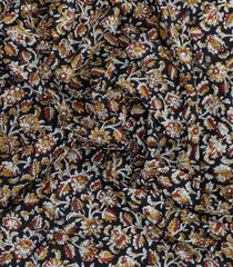 Black Printed Jaipur Cotton Saree With Floral Motifs-JC1523