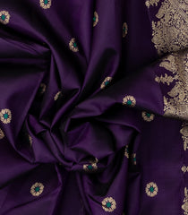 Dark Purple Handloom Kanchipuram Silk Saree With Meena Buttas - KA14616