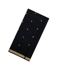 Black Handloom Maheswari Silk Cotton Saree With Floral Buttas & Zari Border-SC4855