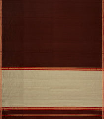 Dark Brown Handloom Maheswari Silk Cotton Saree With Zari Border-SC4894