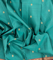 Cyan Handloom Kanchipuram Silk Saree With Annam Motifs & Maroon Border-KA14176