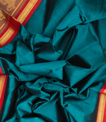 Cyan Handloom Silk Cotton Saree With Contrast Border-SC3660