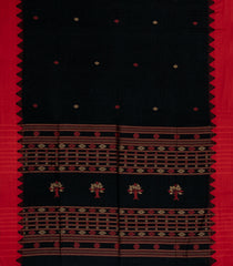 Black Handloom Bengal Cotton Saree With Buttas & Temple Border-BG1975