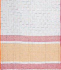 White Woven Linen Saree With Chevron Stripes-LI0722