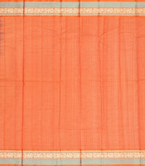 Black Handloom Kanchi Cotton Saree With Checks & Orange Silk Border-KC1523