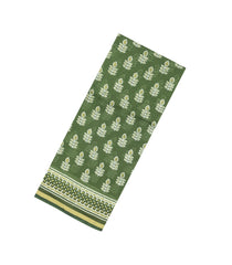 Leafy Green Printed Chanderi Cotton Saree With Floral Motifs-CC1477