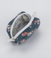 Dark Grey Cotton Bagru Printed Coin Pouch With Zipper-ACS1062