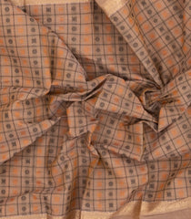 Taupe Handloom Kanchi Cotton Saree With Checks-KC1846
