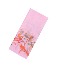 Baby Pink Printed Synthetic Linen Saree With Bird Motifs-SY0169