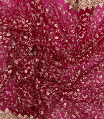 Pink Woven Net Saree With Embroidered Floral Motifs-EN1874