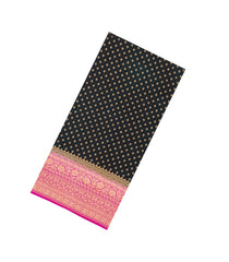 Black Handloom Banarasi Khaddi Georgette Silk Saree With Contrast Border-BE1798