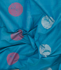 Sky Blue Handloom Village Cotton Saree With Buttas-VC1606