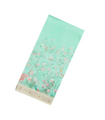 Aquamarine Handloom Linen Saree With Printed Floral Motifs-LI0773