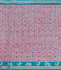 Peach Printed Synthetics Dola with Zari Stripes & Contrast Border-BL5147