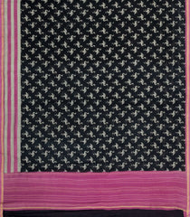 Black Printed Chanderi Cotton Saree With Floral Motifs-CC1729