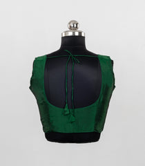 Dark Green Readymade Sleeveless Blended Silk Blouse With Sweetheart Neck-RB5216