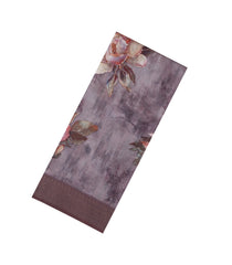 Dark Brown Printed Synthetic Tussar With Contrast Zari Border-SY0281