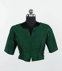 Bottle Green Raw Silk Elbow-Sleeve Blouse-RB5263