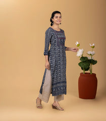 Indigo Blue Printed Kurta-KR0861