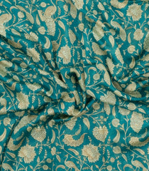Aquamarine Printed Chanderi Cotton Saree With Peacock Motifs-CC1710