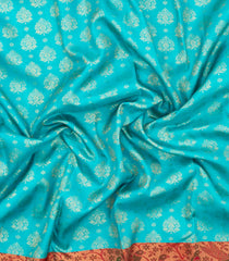 Turquoise Handloom Korvai Kanchipuram Silk Saree With Meena Zari Motifs-KA15844
