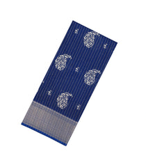 Dark Blue Printed Synthetic Dola Silk Saree With Motifs & Zari Stripes-SY0430