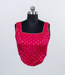 Pink Woven Ready Made Blended Raw silk Co Ord Blouse With Side String Shaper-RB5188