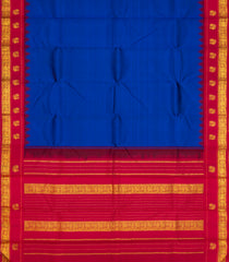 Blue Handloom Korvai Kanchipuram Silk Saree With Contrast Temple Border-KA13134