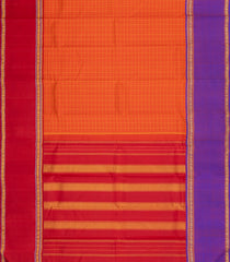 Orange Handloom Kanchipuram Silk Saree With Zari Checks-KA15294