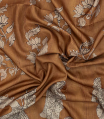 Beige Printed Synthetic Tussar Silk Saree With Contrast Border-SY0104