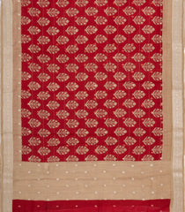 Red Printed Tussar Silk Saree With Floral Motifs-TU3635