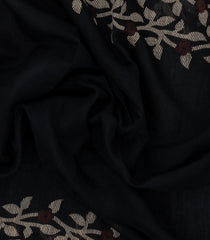 Black Printed Synthetics Linen Saree With Floral Motifs-BL5235