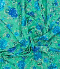 Aquamarine Printed Crepe Silk Saree With Floral Motifs-PS0901