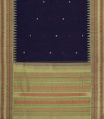 Midnight Blue Handloom Kanchi Cotton Saree With Contrast Silk Border-KC1792