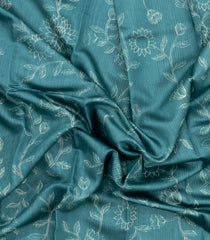 Cyan Woven Tussar Silk Saree With Printed Floral Motifs-TU3077