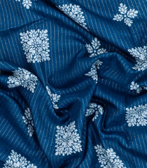 Steel Blue Printed Synthetic Dola Saree With Zari Stripes & Border-BL5402