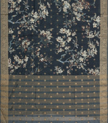 Black Printed Synthetic Dola Silk Saree With Zari Buttas & Border-SY0250