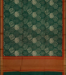 Bottle Green Tussar Silk Saree Is Printed With Tree Motifs