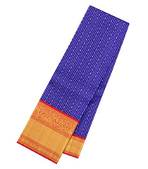 Blue Handloom Korvai Kanchipuram Silk Saree With Motif Zari Stripes-KA16831