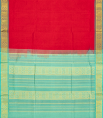 Red Handloom 9 Yards Silk Cotton Saree With Contrast Pallu-SC3741
