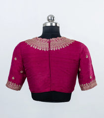 Pink Woven Ready Made Blended Raw silk Blouse With Embroidery-RB5187