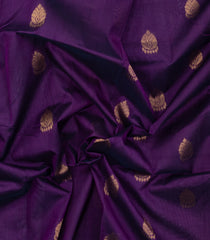 Dark Purple Handloom Silk Cotton Saree With Buttas & Contrast Border-SC4716