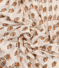 Off White Printed Chanderi Cotton Saree With Mustard Zari Border-CC1681