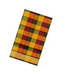 Multi Colour  Handloom Silk Cotton Saree With Checks & Contrast Border-SC4455