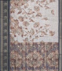 Off White Printed Synthetic Dupion Saree With Zari Stripes & Border-SY0231