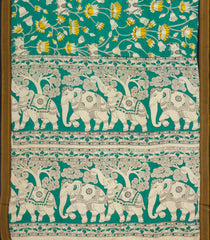 Aquamarine Printed Kalamkari Cotton Saree With Zari Border-KAL1217